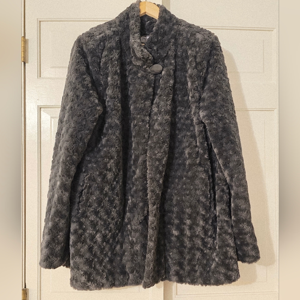 Dennis By Dennis Basso Soft Faux Fur Gray Teddy Coat Size Large